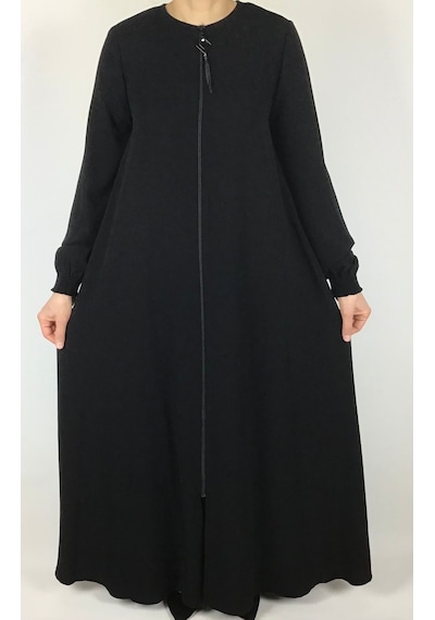 Önü Fermuarlı Gizli Cepli Mevlana Model Ferace Siyah