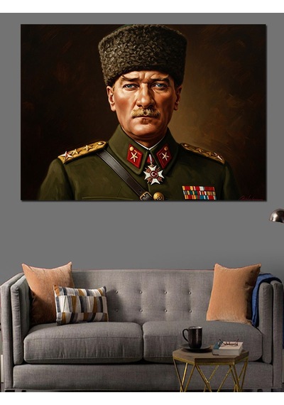 Üniformalı Heybetli Atatürk Portresi 2 Dekoratif Kanvas - Mdf Ahşap Tablo