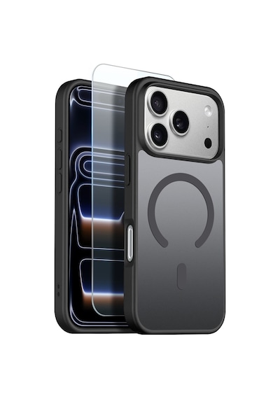 Teleplus Apple Uyumlu iPhone 17 Pro Kılıf Babet Translucent Mat Msafe Şarj Özellikli Kapak + Ekran Koruyucu Siyah