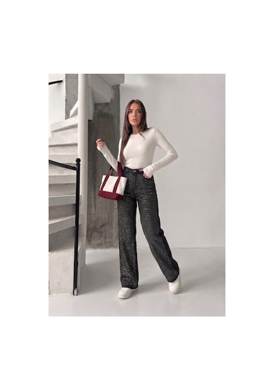 Bluemarlin Kahve Tint Taşlı Bol Paça Tam Kalıp Denim Kot Pantolon Kahve Tint