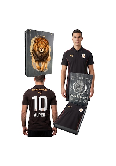 Galatasaray Lisanslı A-takım Uv Kutulu Kişiye Özel Polo Yaka Siyah T-shirt SIYAH