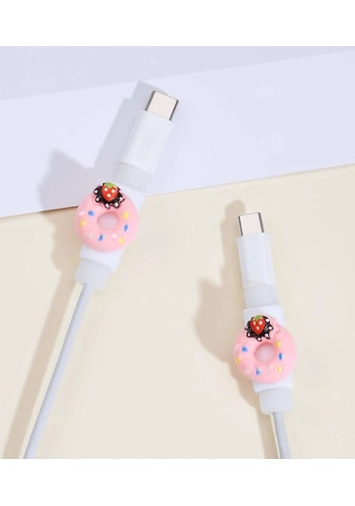 Açık Pembe Çilekli Donut Kablo Koruyucu