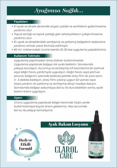 Clarol Care Ayak Bakım Losyonu Topuk Sertliği Giderici 60 Ml.