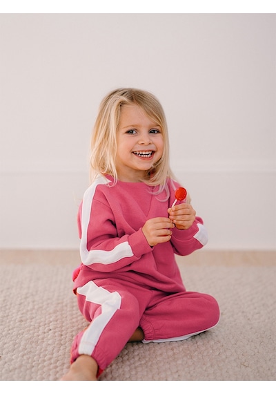 Antebies Organik Pembe Beyaz Kız Bebek Eşofman Takımı Çok Renkli