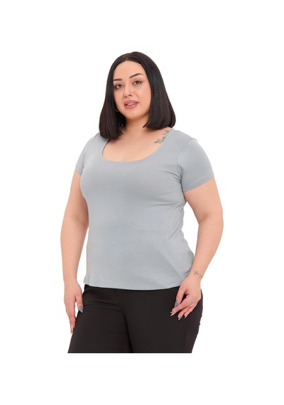 Disentis Büyük Beden U Yaka Kısa Kollu Viskon Açık Gri Body Açık Gri