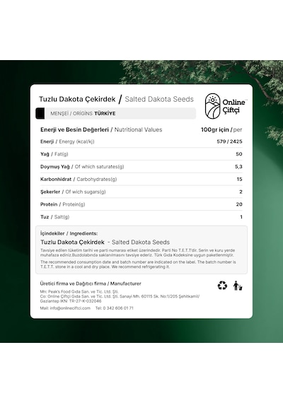 Online Çiftçi Dakota Tuzlu Çekirdek 100 G