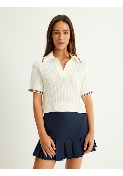 Koton Polo Yaka Triko Kazak Kısa Kollu Dokulu Ekru 5wak90431ht Ekru