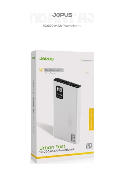 Jopus 10000mah Powerbank Pd 22.5w Hızlı Şarj - Dijital Ekranlı - Taşınabilir Şarj Cihazı Beyaz