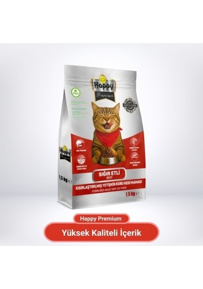 Happy Kısırlaştırılmış Sığır Etli Kuru Kedi Maması 1500 G