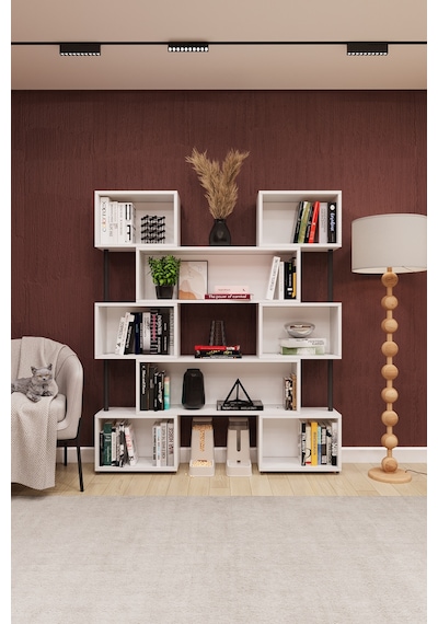 Asra Trend Modern Ayarlanabilir Raflı Ev Ofis Kitaplık %100 Mdf Dekoratif Kütüphane Kitaplık Dk02 Beyaz
