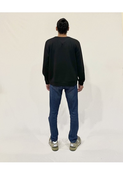 Erkek Bisiklet Yaka Rahat Kalıp 3 İplik Kalın Ar Nakışlı Sweatshirt Spr24sw33 Siyah