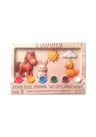 Suya Dayanıklı Mermer Tozu Boyama Seti Standlı Sevimli Hayvanlar Çocuk Boyama Tablosu 18x13 Cm Boya Emmez, Özel Formül