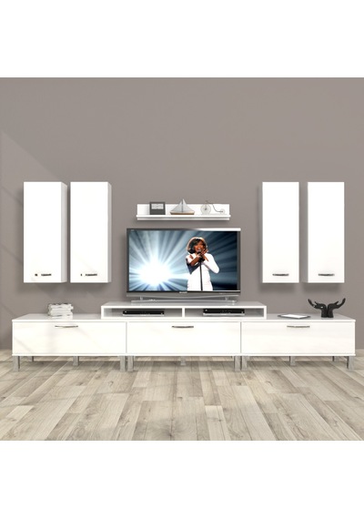 Decoraktiv Ekoflex 8d Slm Krom Ayaklı Tv Ünitesi Tv Sehpası Beyaz