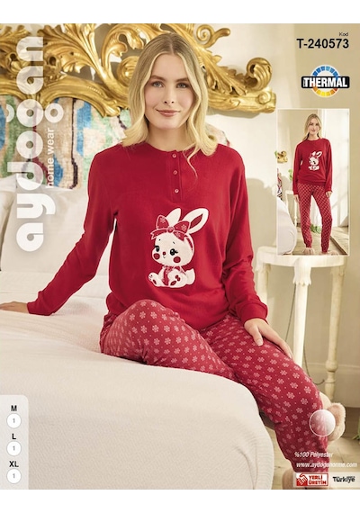Aydoğan Kadın Düğme Yaka Termal Pijama Takımı 240573k- 1 Adet Kırmızı