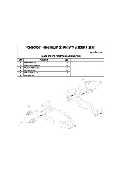 Moto Üçel Honda Hornet 750 Uyumlu Motor Koruma Demiri