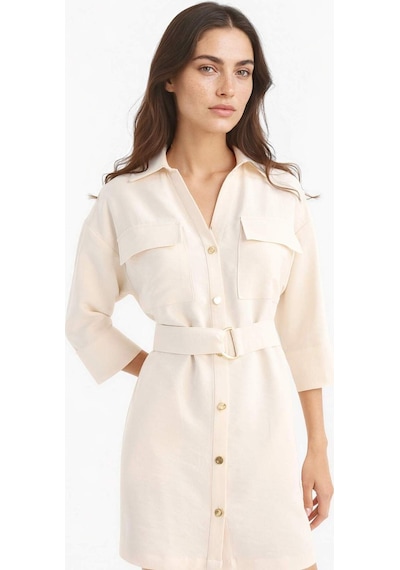 Defacto Regular Fit Uzun Kollu Mini Elbise F7347ax25aubg772 Bej