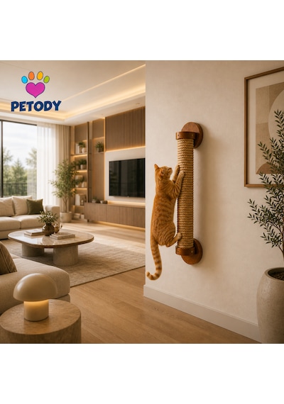 Petody Bastion - Doğal Ahşap Duvara Monte Kedi Tırmalama Direği