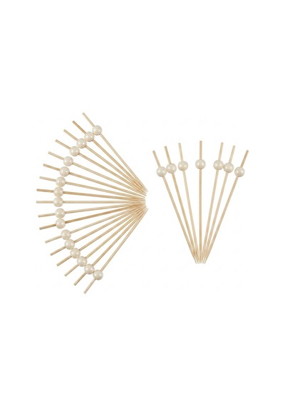 Beyaz Top Başlıklı Bambu Kokteyl Ve Kanape Kürdanları 25 Li 0-99