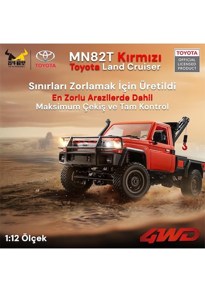 Mn Model Mn82t 1/12 Toyota Land Cruiser Lc79 4wd Rc Model Crawler Offroad Uzaktan Kumandalı Araba Truck Rtr Lisanslı Kırmızı+elektrik Vinçli+dahili Işık Seti Mn-82t