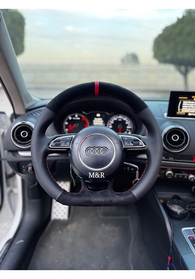 Audi A3 S Line Kaplama Deri Direksiyon Kılıfı Siyah