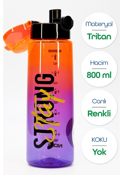 Su Matarası Tritan Geniş Ağız Su Şişesi Grafiti Spor Matarası Suluğu Bpasız 800 Ml Turuncu 0104