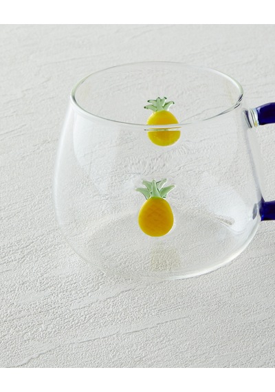 English Home Pineapple Borosilikat Cam Kupa 400 Ml Sarı-lacivert