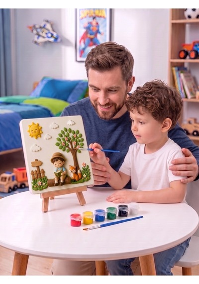 15x15 Ormanda Çocuk Ve Hayvanlar Taş Boyama Seti Çocuk Ve Yetişkin Hobi Kiti