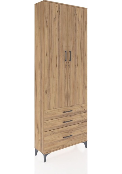 Arges Dolap Tek Raflı 3 Çekmeceli Tek Askılı 88x30x243 Çam-çam Atlas Çam