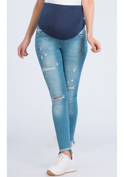 Busa Hamile Yırtık Skınny Model Jean Mavi-mavi