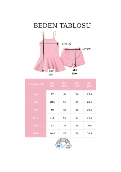 My Kids Wear Kız Çocuk Garson Mayo Elbiseli Şortlu 2 Li Takım 12415 Açık Pembe