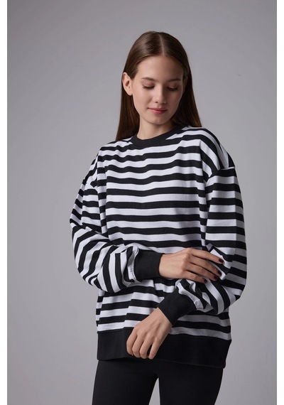 Defys Kadın Çizgili Oversıze Sweat Siyah-beyaz - 608041455 Siyah-beyaz