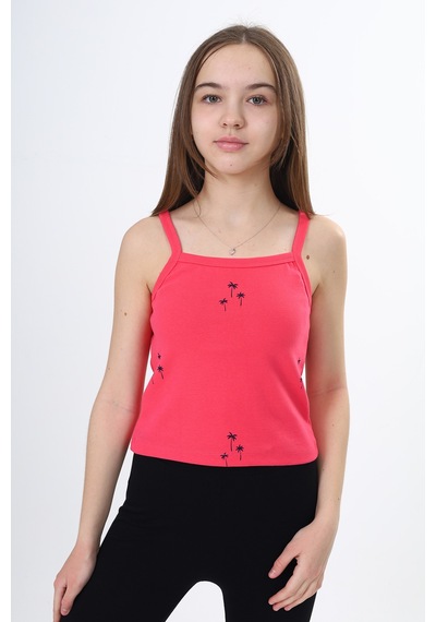 Toontoy Kız Çocuk Baskılı Kare Yaka Basic Atlet Pembe