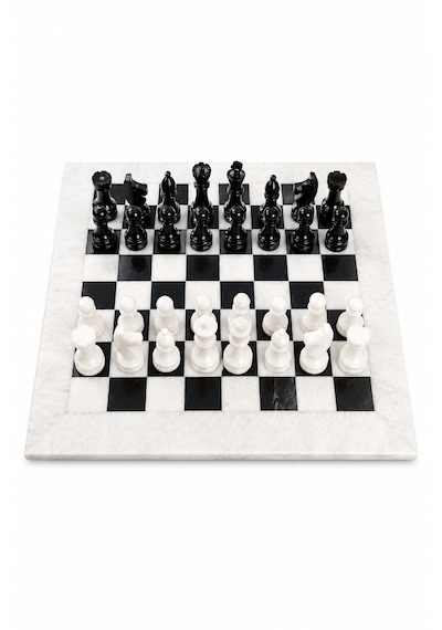 15 İnç Siyah Oniks Doğaltaş Satranç Takımı 38x38 Cm - El Yapımı Premium Satranç Seti Hediye Kutulu - Siyah Beyaz