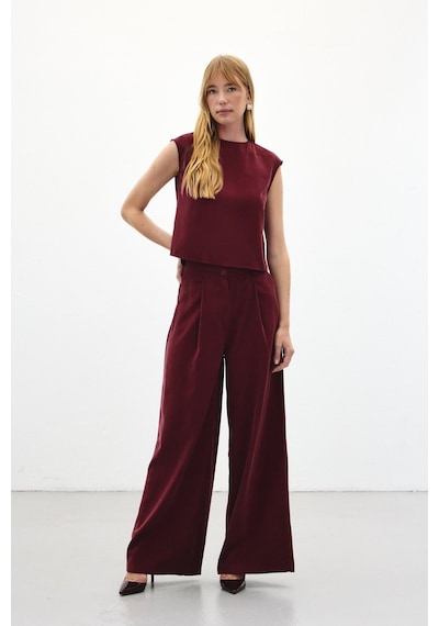 Sateen Geniş Paça Pantolon - Bordo-136450 Bordo