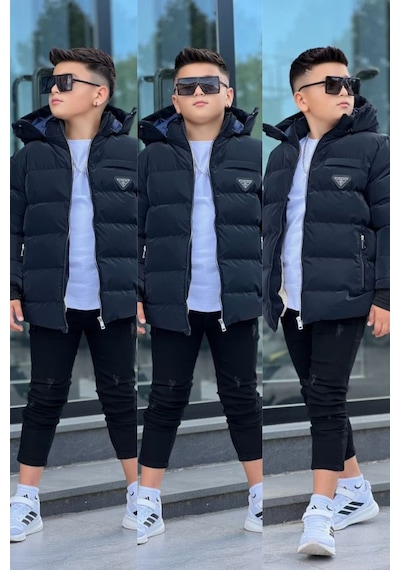 Pina Kids Erkek Çocuk Çıkarılabilir Kapüşonlu Su Geçirmez Nova Kışlık Mont Km4012 Lacivert