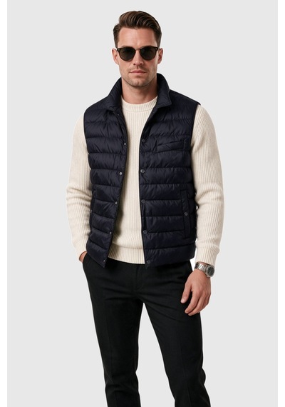 Rizzup Erkek Slim Fit Su Ve Rüzgar Geçirmez Lacivert Şişme Yelek Dik Yaka Çıtçıtlı 2701708