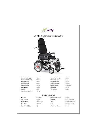 Jetty Jt-124 Multi-fonksiyonel Akülü Tekerlekli Sandalye
