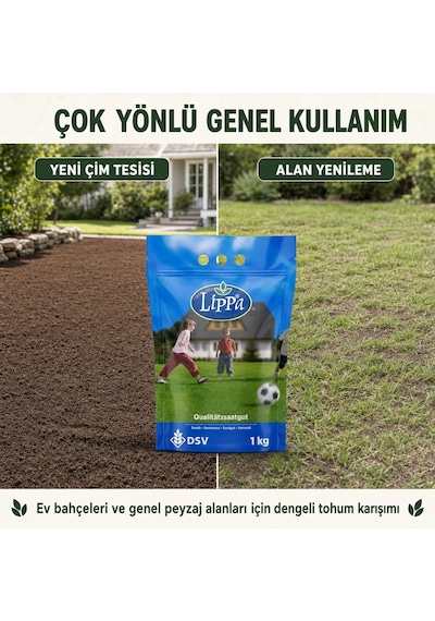 Lexroo Lippa Lisuna 6 Mix Çim Tohumu, Genel Kullanım Ve Bakımı Zor Alanlar İçin 6 Bileşenli Karışım Standart