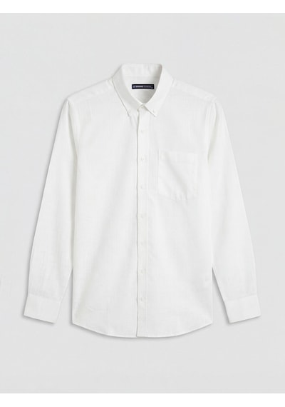 Lcwaıkıkı Classic Beyaz Regular Fit Keten Görünümlü Erkek Basic Gömlek