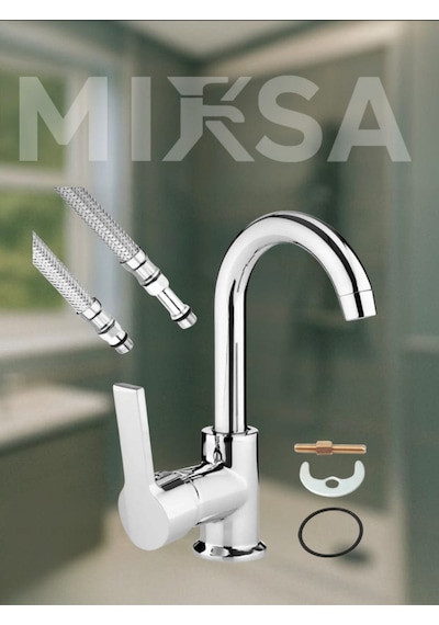 Armut Baston Borulu Banyo Lavabo Bataryası Çeşmesi Musluğu Çift Su Girişli Krom