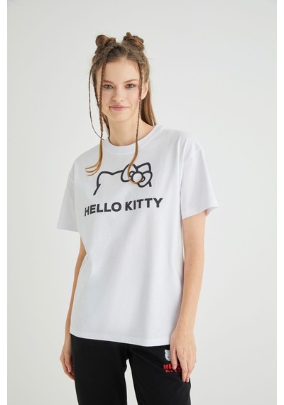 Hello Kitty Lisanslı Baskılı Basic T-shirt Relaxed Kalıp Pamuk Çok Renkli