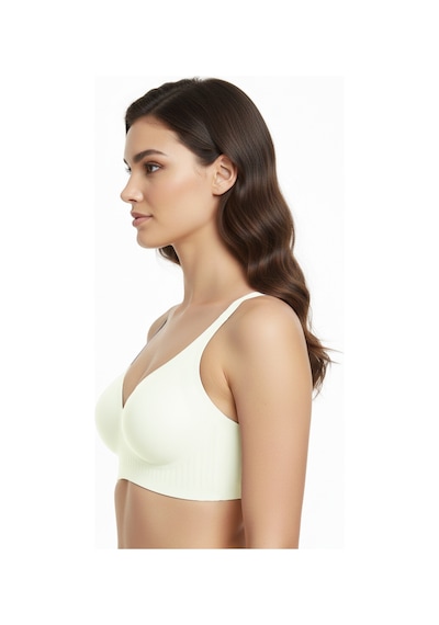 Cottonhill Seamless Bra - Slight Krem Lazer Kesim Dikişsiz Dilim Detaylı Balensiz Kadın Sütyen Krem