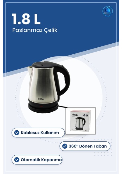 Su Isıtıcı Kettle Çelik Kablosuz 1.8 L Taban Otomatik Kapanma M