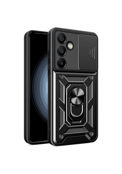 Galaxy İle Uyumlu S24 Fe Kılıf Magnetik Standlı Kamera Korumalı Zore Sürgülü Vega Kapak Siyah Diğer