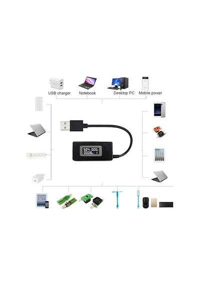 Usb Voltaj Ve Akım Ölçer Test Cihazı - Lcd Ekranlı 4-30v 0-3a Usb Şarj Ölçer Multimetre