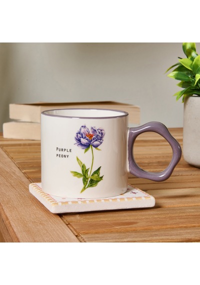 Kitchen Çiçek Desenli Kupa - Beyaz / Mor - 310 Ml Renkli