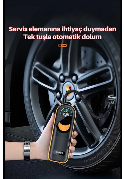 Aimod Airslim Mini Taşınabilir Şarjlı Araba Hava Kompresörü Led Işıklı Oto Araç Lastik Top Şişirme Pompası Kablosuz