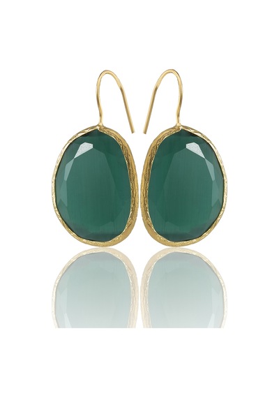 Kadir Jewellery 22 Ayar Altın Kaplama Fosil Taşlı Küpe -el İşçiliği Ve Hipoalerjenik Küpe Koyu Yeşil 35433609