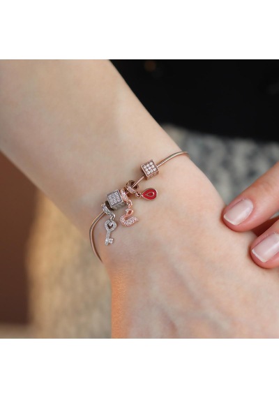Pndr Charmlı Rose Gold Kaplama Gümüş Bileklik Gümüş
