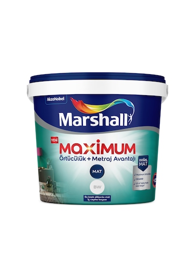 Marshall Maximum Mat Bw Baz Su Bazlı Silikonlu Silinebilir İç Cephe Boyası 15 L Diğer
